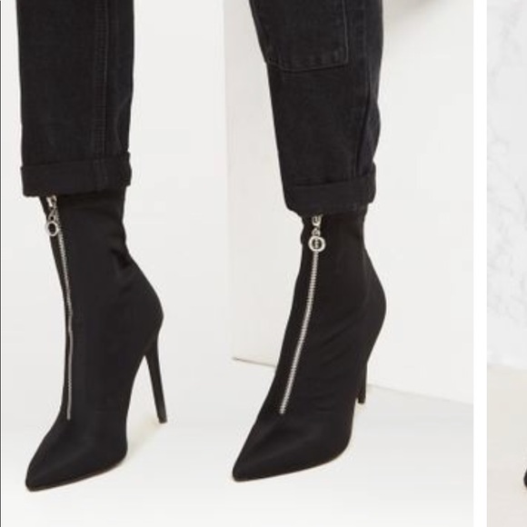 NIB Black Zip Up Booties by Pretty Little Thing - Picture 3 of 4